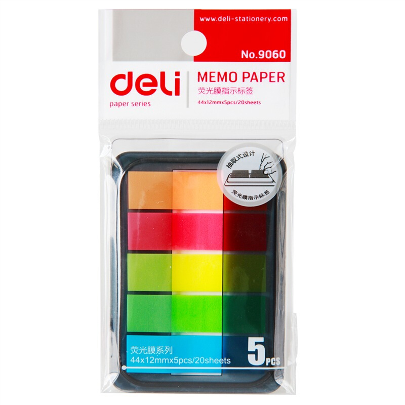 得力（deli） 9060 熒光指示標簽/便簽條/便利貼/百事貼 44*12mm 5色*20張_http://lucerna.cn/img/images/C201902/1551161799805.jpg