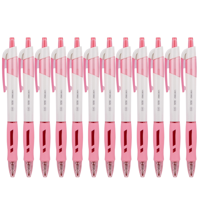 得力（deli）S09 按動子彈頭中性筆 紅色簽字筆 0.5mm 12支/盒_http://lucerna.cn/img/images/C202009/1599195151202.jpg