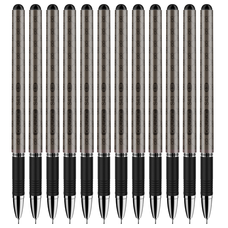 得力（deli）S43 財(cái)務(wù)專用中性筆 黑色簽字筆 0.38mm 12支盒
