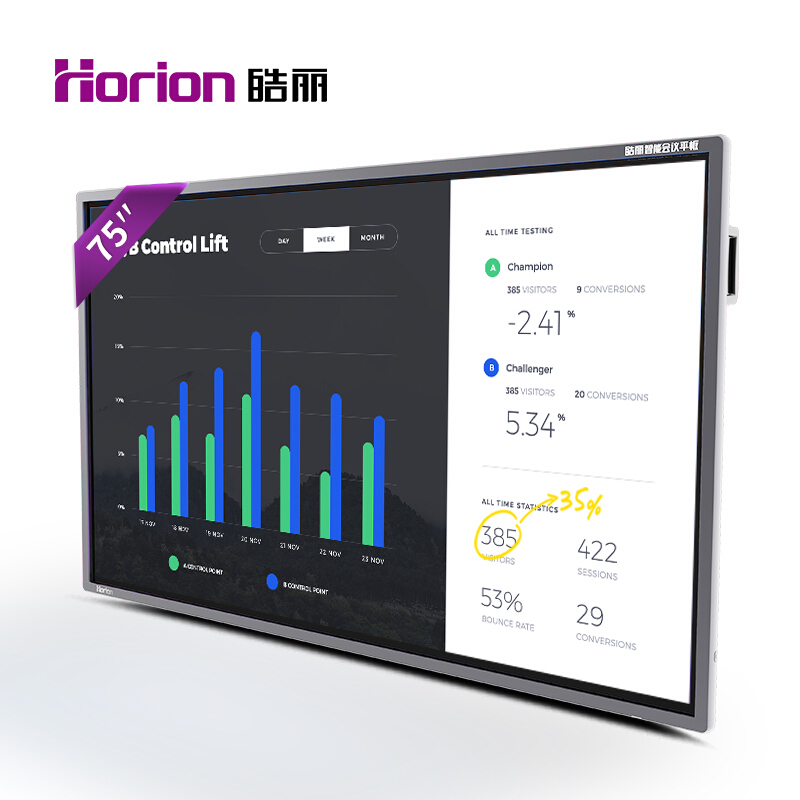 皓麗（Horion） 75M2 商顯觸控一體機(jī) 視頻會(huì)議智能平板 培訓(xùn)教學(xué) 交互式 (75英寸/4K超高清 含移動(dòng)支架 無線同屏器)