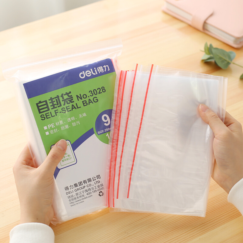 得力（deli） 3028 自封袋(透明)-9號(100個/包)280ｘ200mm0.04mm_http://lucerna.cn/img/sp/206/61fd053f-3175-48ac-a4f1-431ef4b5687c.jpg