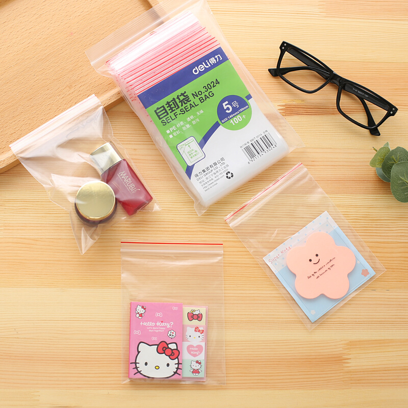 得力（deli） 3024 自封袋(透明)-5號(100個(gè)/包)150ｘ100mm0.04mm_http://lucerna.cn/img/sp/206/85122125-6f95-4b11-b124-715a885eb915.jpg
