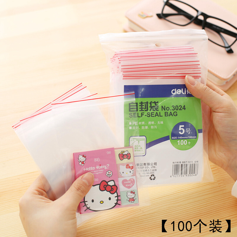 得力（deli） 3024 自封袋(透明)-5號(100個(gè)/包)150ｘ100mm0.04mm_http://lucerna.cn/img/sp/206/b9015bc9-9a65-4275-a620-a7694d415ab5.jpg