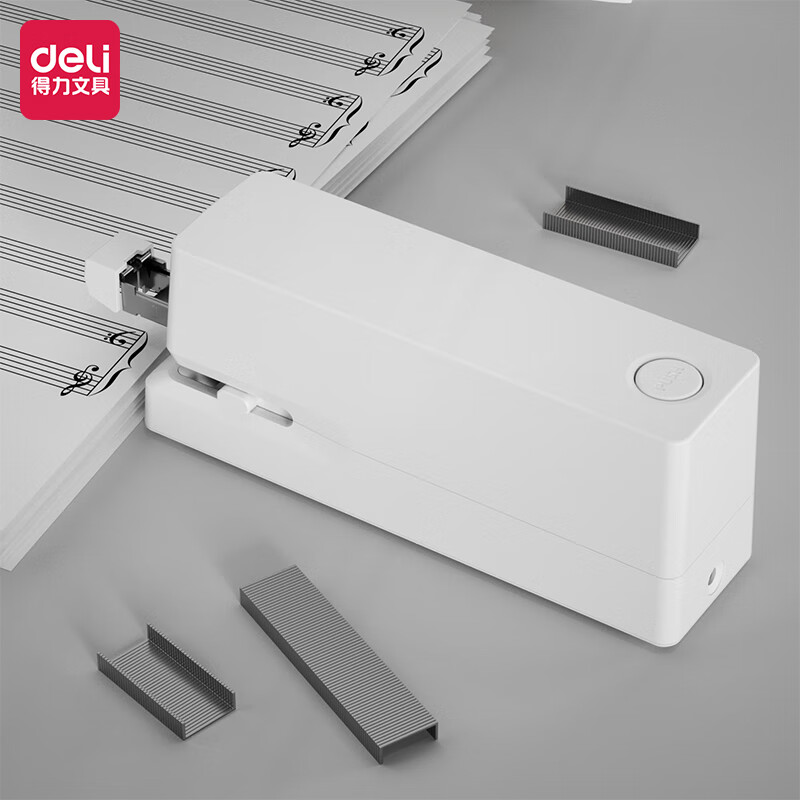 得力(deli)雙電源電動訂書機 適配24/6或26/6訂書釘 辦公用品 白色 TA750_http://lucerna.cn/newimg/C202309/1695105205987.jpg