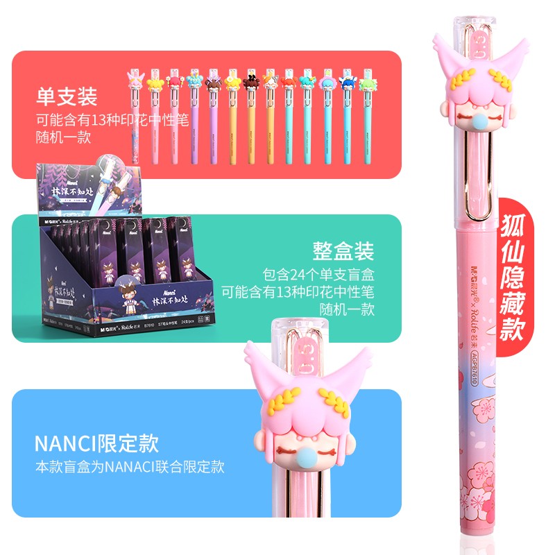 晨光（M&G）Nanci囡茜聯(lián)名盲盒中性筆林深不知處筆黑色速干ST筆頭筆學(xué)生考試專用ins超萌可愛(ài)少女心文具 B7610拔帽中性筆24支_http://lucerna.cn/newimg/C202309/1695106095853.jpg